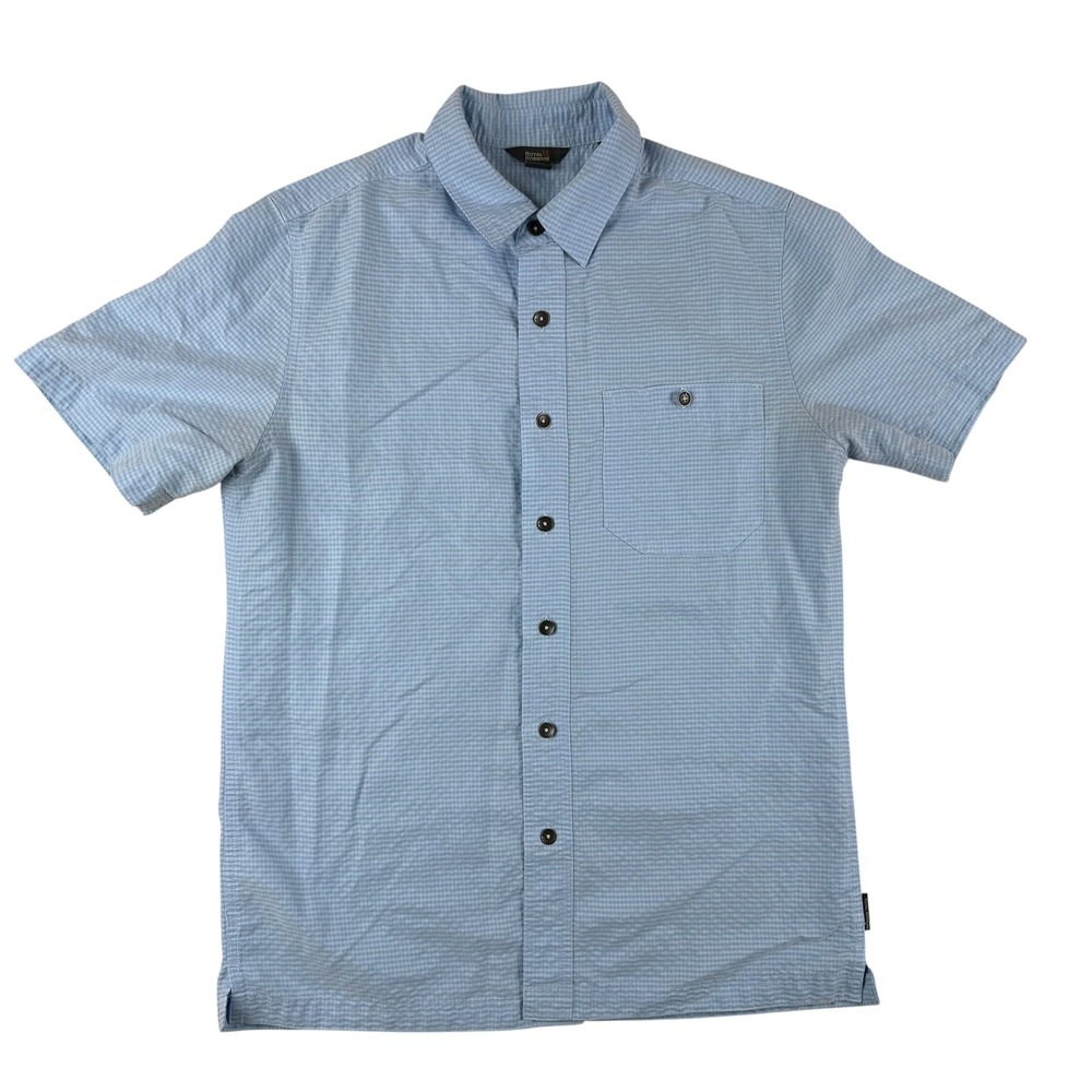 Royal Robbins Outdoor Hiking Shirt Blue Micro Gingham Button Up Medium